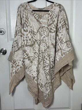 Elena Baldi Neutral Beige Linen Poncho made in Italy cover up beach lightweight